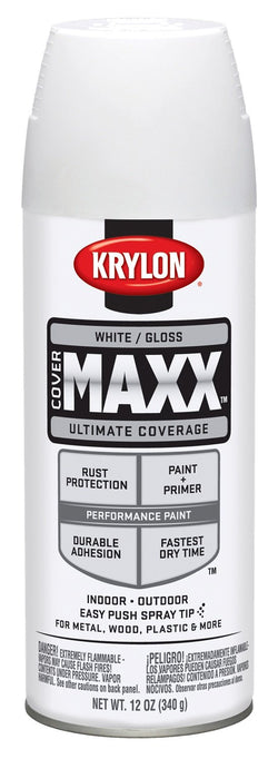 Krylon K09146007 COVERMAXX Spray Paint, Gloss White, 12 Ounce