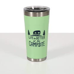 Camco Life is Better at The Campsite Stainless Steel 20 oz. Tumbler with Double Wall Insulation | Great For Hot and Cold Drinks | Green (53063)