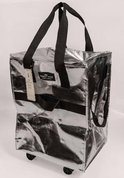 Metallic Rolling Shopping Tote with Handles Perfect Shopping Bag on Wheels for Women, Mothers, Families, Grandmas - Bag on Wheels for Easy Transportation - 4 Colors-Umber, Silver, Gold, Black (Silver)