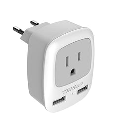 Travel Plug Adapter, TESSAN International Power Plug with 2 USB