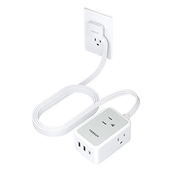 Ultra Thin Flat Extension Cord 10 FT, TESSAN Small Flat Plug Power Strip with 3 USB Charger (1 USB C), 3 Outlets