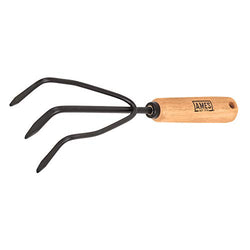 AMES Tempered Steel Hand Cultivator with Wood Handle, 11-Inch, Brown