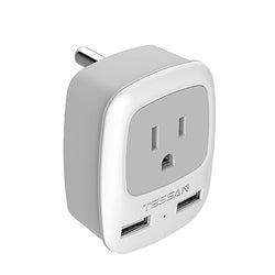 Travel Plug Adapter, TESSAN International Power Plug with 2 USB