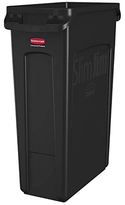Rubbermaid Commercial Products Slim Jim Plastic Rectangular Trash Can with Venting Channels, 23 Gallon