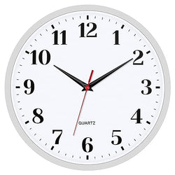 Foxtop Silver 12 Inch Silent Non-Ticking Battery Operated Round Classic Wall Clock