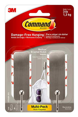 Command Medium Decorative Damage Free Hanging Wall Hooks with Adhesive Strips, 2 Hooks and 4 Command Strips