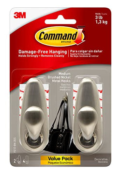 Command Forever Classic Large Metal Wall Hooks with Adhesive Strips, 2 Metal Hooks and 4 Command Strips