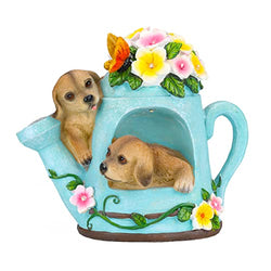 Puppy in Watering Can with Solar LED Lights for Outdoor