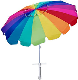 AMMSUN 7.5ft Heavy Duty HIGH Wind Beach Rainbow Umbrella with sand anchor & Tilt Sun Shelter