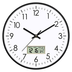 Foxtop Digital Wall Clock with Date, Month, Day of Week and Temperature, 12 inch Non-Ticking Silent Battery Operated