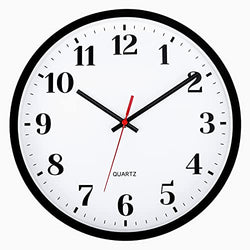 Foxtop Silent Non-Ticking Battery Operated Quartz Round Analog Wall Clock  12 Inch, White-Black