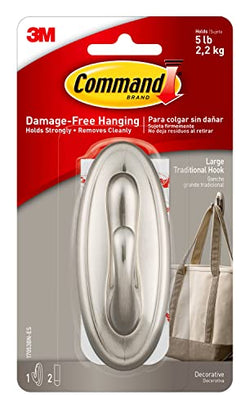 Command Traditional Plastic Hook, Brushed Nickel