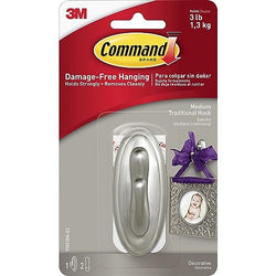 Command Traditional Plastic Hook, Brushed Nickel