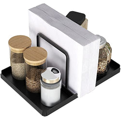 Napkin Holder for Table, Metal Napkin Holder with Salt and Pepper Shakers Caddy, Standing Paper Napkin Storage for Kitchen Dining Table Decor, Black