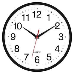 Foxtop 12 Inch Battery Operated Silent Non-Ticking Quartz Round Analog Wall Clock Black