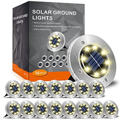 INCX Solar Ground Lights, 16 Packs 8 LED Garden Solar Powered Disk Lights Waterproof