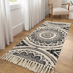 LEEVAN Boho Bathroom Rugs, Durable Laundry Room Rug with Tufted Mandala Tufting-black