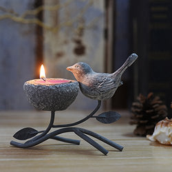 Marbrasse Votive Candle Holders, Vintage Home Decor Centerpiece, Iron Branches, Resin Bird and Nest