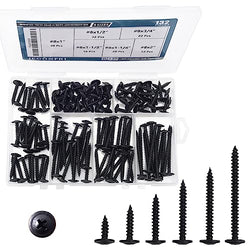 JEGONFRI Modified Truss Head Black Wood Screws Assortment Kit, 132 pcs