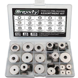 Flat Washers for Screws & Bolts ? 225 Pcs Fender Washer Assortment in 15 Different Sizes