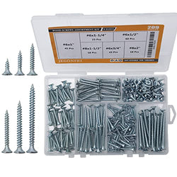 JEGONFRI High Hardness Wood Screws Assortment Kit, 209 pcs, Philips Drive Flat Head, Wood Screws, Screws, Drywall Screws, Assorted Screws, Screws Set