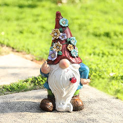 Garden Gnomes Outdoor Funny Hold Sunflower with Solar Light Lawn Ornaments Decor