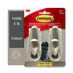 Command Forever Classic Large Metal Wall Hooks with Adhesive Strips, 2 Metal Hooks and 4 Command Strips