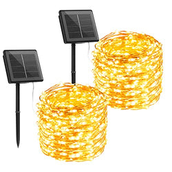 Brightown Solar String Lights, 2 Packs Each 75Ft 230 LED Solar Fairy Lights with 8 Modes, Warm Yellow