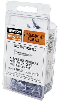 #8 x 1-1/4" Strong-Drive Wafer Head Screw, Zinc, Pkg 100