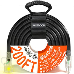 16/3 Gauge 200 ft Black Outdoor Extension Cord Waterproof with Lighted end