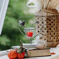 Marbrasse Votive Candle Holders, Vintage Home Decor Centerpiece, Iron Branches, Resin Bird and Nest