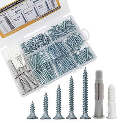 High Hardness Wood Screws Assortment Kit and Plastic Wall Anchors, 203 pcs 1/2" to 1-1/2"