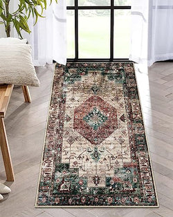 LEEVAN Boho Tribal Door Mat Indoor, Persian Distressed Entryway Rug