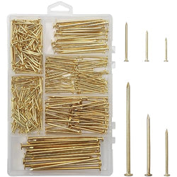 6 Sizes Gold Hardware Nails Assortment Kit, 358pcs, Brass Plated