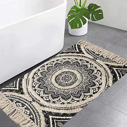 LEEVAN Boho Bathroom Rugs, Durable Laundry Room Rug with Tufted Mandala Tufting-black
