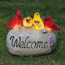 Welcome Sign Garden Sculptures Statue Novelty Birds Figurine Decoration